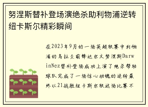 努涅斯替补登场演绝杀助利物浦逆转纽卡斯尔精彩瞬间 努涅斯替补登场演绝杀助利物浦逆转纽卡斯尔精彩瞬间